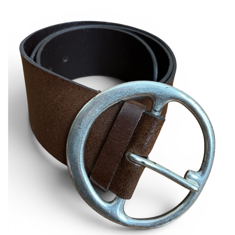 Silpada Designs Brown Leather Wide Silver Round Buckle Large
